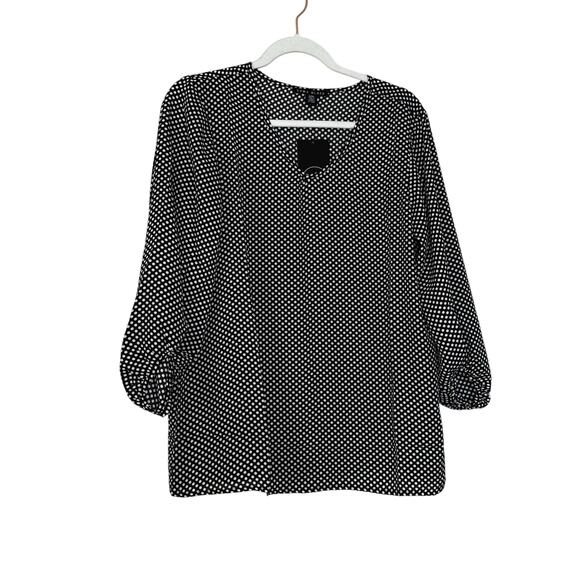 Como Black V-Neck Blouson Sleeve Crepe Blouse Polka Dot NWT Size Medium - Picture 2 of 8